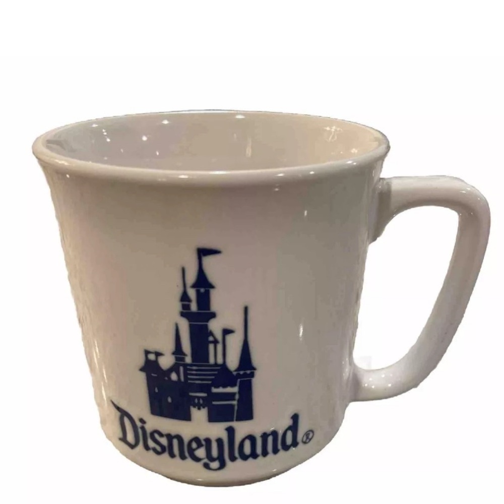 Disneyland coffee cup, vintage Japan, white with navy blue castle